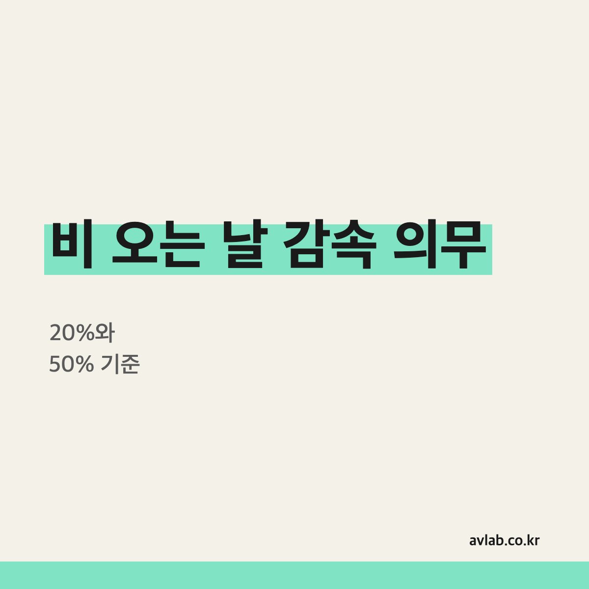 비 오는 날 감속 의무 20%, 안개는 50%입니다